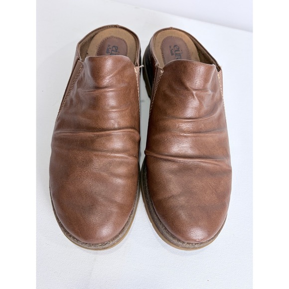 EuroSoft by Sofft Women Brown Leather Mule Clogs Comfort Shoes Ruched Slip On 8M - Picture 2 of 11